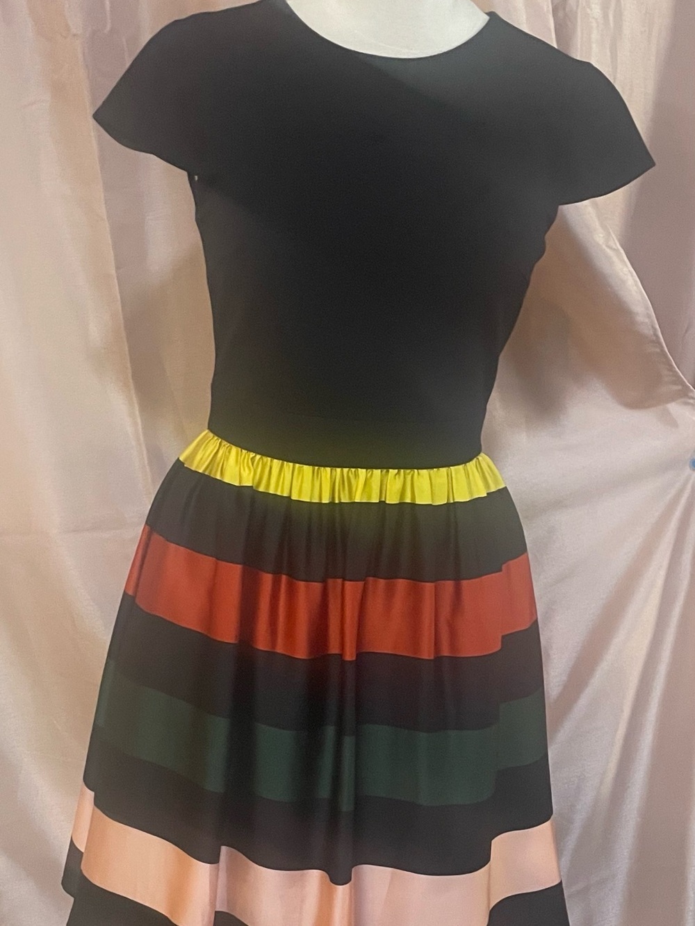 Ted Baker “Cruise” fit & flare dress with striped satin skirt.